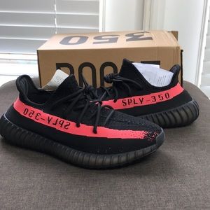 yeezy shoes black and red